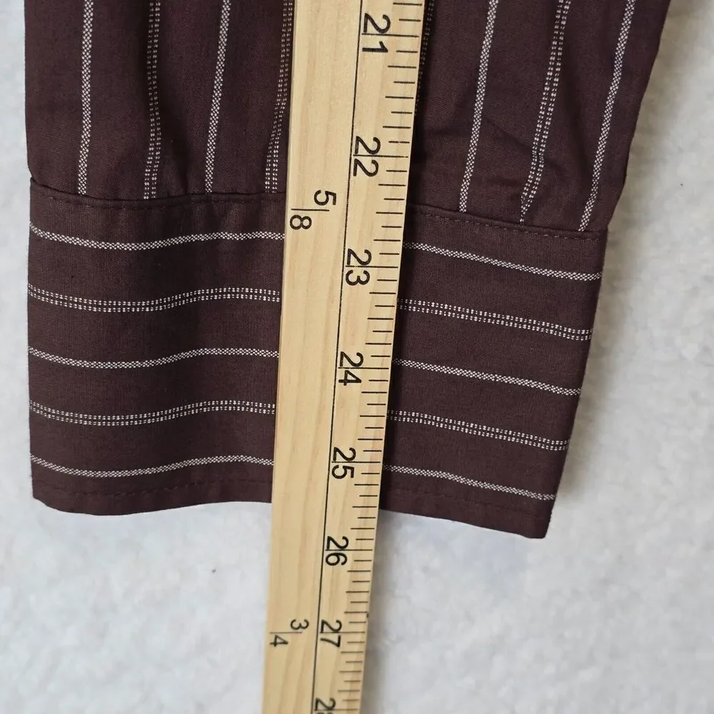 Mens Dress Casual Button Down Shirt Sz 2XL Brown White Striped Preppy Academia - Picture 6 of 7